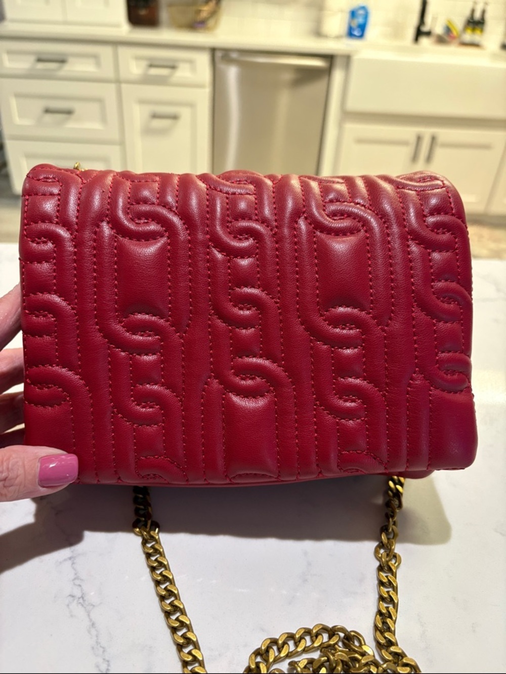 Zara Quilted Red Crossbody with Gold Chain - Picture 2 of 7